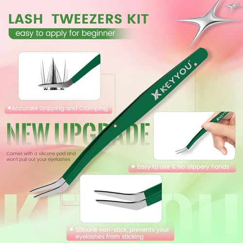 KEYYOU 3-Piece Lash Applicator Tool Set with Anti-Stick Tweezers
