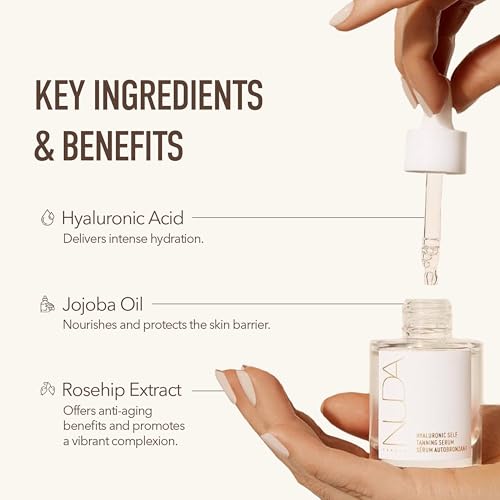Nuda Hyaluronic Self Tanning Serum - Gradual Sun-Kissed Glow with Hydrating Power, Transfer-Free, Vegan, 1 Fl Oz