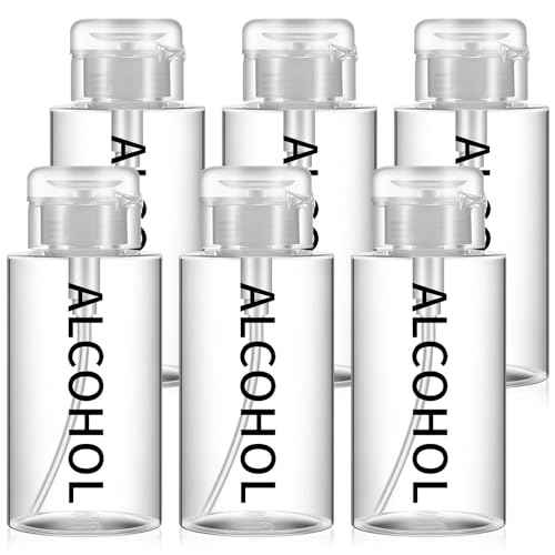 Layhit 6 Pcs 10 oz Alcohol Pump Dispenser Bottle Alcohol Push Down Liquid Dispenser Empty Pumping Bottle Refillable Cosmetic Container for Personal, Salon, Nail Care, Hospital Use (Black)
