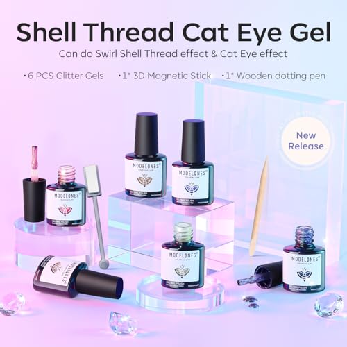 Modelones Pearl Cat Eye Gel Nail Polish Set with Magnet - 6 Colors