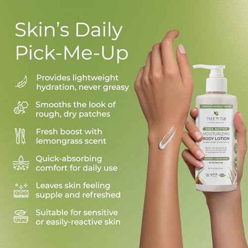 Tree to Tub Cocoa Butter Lotion for Sensitive Skin - Moisturizing Shea Butter Lotion for Extremely Dry Skin for Women & Men - Lemongrass & Coconut Body Cream w/Organic Aloe Vera, Colloidal Oatmeal
