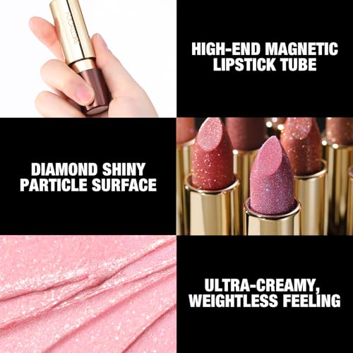 FOCALLURE Pink Glitter Lipstick - Long-Lasting Shimmer