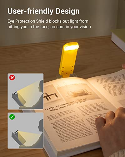 DEWENWILS Rechargeable Book Reading Light for Reading at Night, LED Clip on Booklight for Kids, Portable Bookmark Light, Warm White, Brightness Adjustable for Eye Care (Yellow)