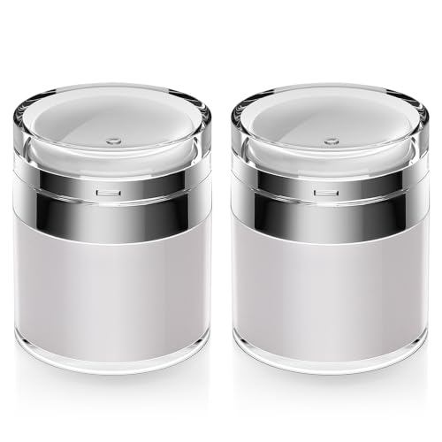 Airless Pump Jar 1.7 oz Refillable Cream Container, 2 Pack