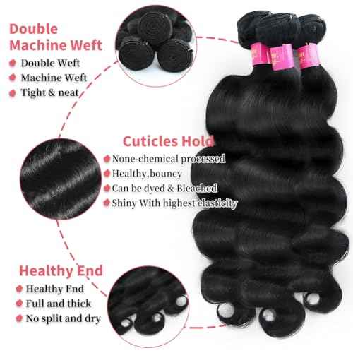 12A Brazilian Human Hair Bundles 14 16 18 Inch Body Wave Bundles Human Hair 100% Unprocessed Brazilian Virgin Human Hair Body Wave 3 Bundles Human Hair Extension Natural Color