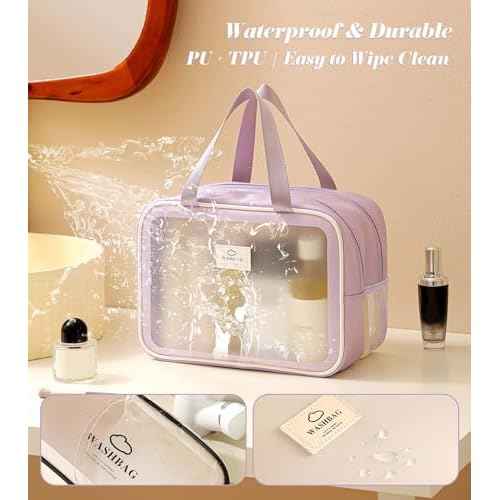 Large Travel Toiletry Bag with Dry Wet Separation? Waterproof Wash Bag for Women, Clear & Matte shower bag for Gym, Overnight, Swimming, and Business Trips