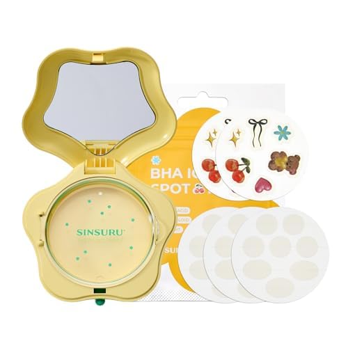 BHA Iconic Spot Patch with Mirror Case - Hydrocolloid Patches with 5,000ppm Salicylic Acid - Day & Night Zit Patch for Targeted Sebum Care & Stylish Wear