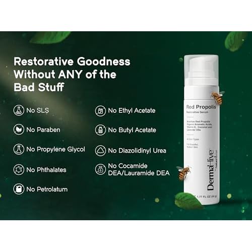 DermaHive - Red Propolis Restorative Serum with Vitamin E, Antioxidants & Lavender Oil, Anti Aging Face Serum for Women & Men, Antioxidant, Skin Repair, Glowing Skin, Scar Removal, Airless Pump - 50g