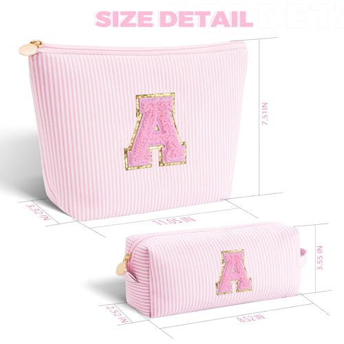 Personalized Initial Makeup Bag Set - Canvas Cosmetic Organizer for Teen Girls