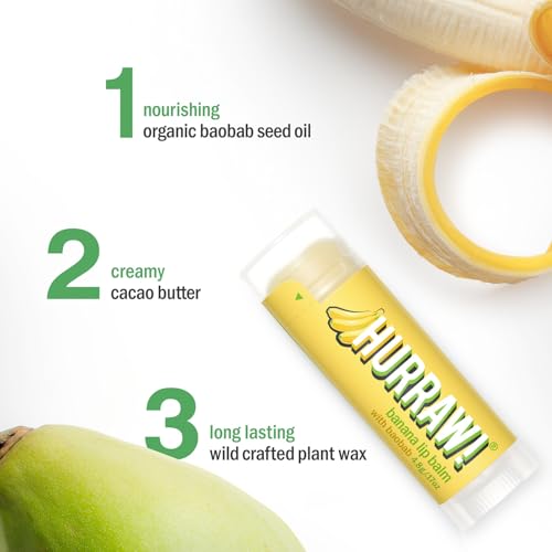 Hurraw! Banana Lip Balm, 3 Pack: Organic, Certified Vegan, Cruelty and Gluten Free. Non-GMO, 100% Natural Ingredients. Bee, Shea, Soy and Palm Free. Made in USA