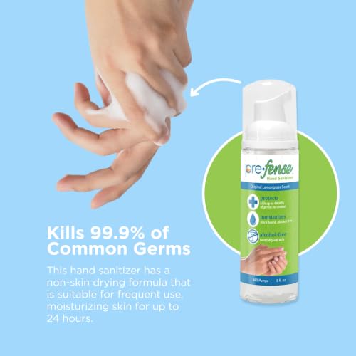 Prefense Alcohol-Free Foaming Hand Sanitizer 8 oz with 640 Pumps - Lemongrass Scent, Travel Size