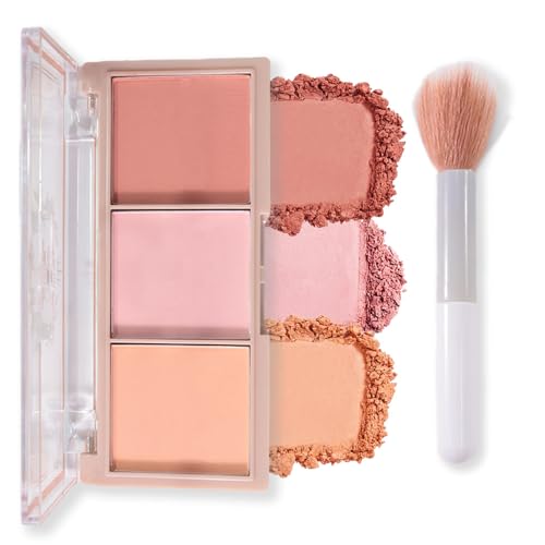 HHLTOH 3-Color Matte Blush Palette with Brush - Contour & Bronzer Makeup Set