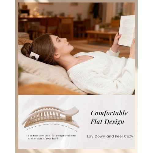 Mesovor 6 Pack Flat Claw Clips for Women, Strong Hold French Flat Hair Clips for Thick Thin Hair | 3.94" Nonslip Large Square Lay Flat Hairclips (Neutral Matte)