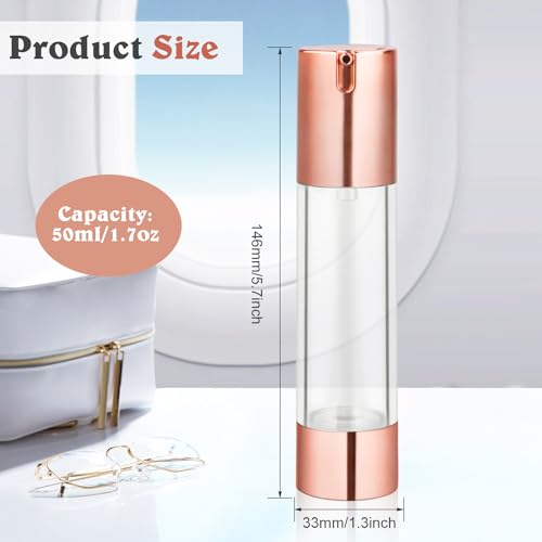 8 Pcs 50ml/1.7oz Airless Pump Bottles Empty Vacuum Bottle Rose Gold Travel Size Cosmetic Containers for Liquid Foundation Lotion Moisturizer Shampoo Make Up