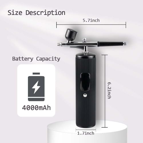 48PSI Airbrush Kit with Compressor, 0.3mm Nozzle & 4000mAh Battery
