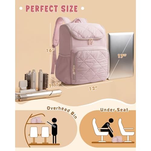 Insulated Hairstylist Travel Bag Backpack with Detachable Dividers and Multiple Pockets, Quilted Hair Tool Travel Bag with Multiple Pockets for Hairstylist and Barber, Pink