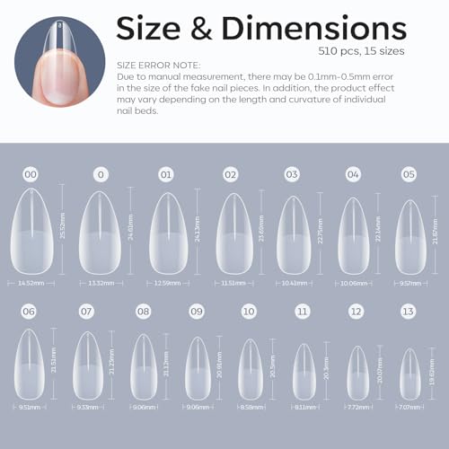 Modelones Almond Nail Tips - 510Pcs Medium Gel Half Matte