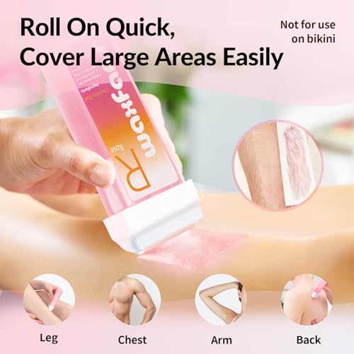 Waxfans Roll On Wax Refill,Waxing Roller Refill for Hair Removal,100% Natural,Quick Melting - For Coarse and Fine Hairs.with 3.53 Ounce(Pack of 4) Honey Wax Rollers, 50 Strips (Pink)
