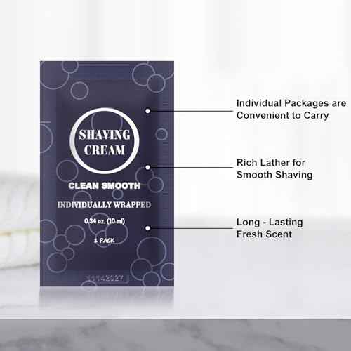 Travel Shaving Cream for Men, Individually Wrapped Mini Shaving Cream in Bulk, Disposable Travel Size Toiletries Amenities Vacation for Hotel, Shelter/Homeless/Nursing Home/Charity 0.34 oz (100 Pack)