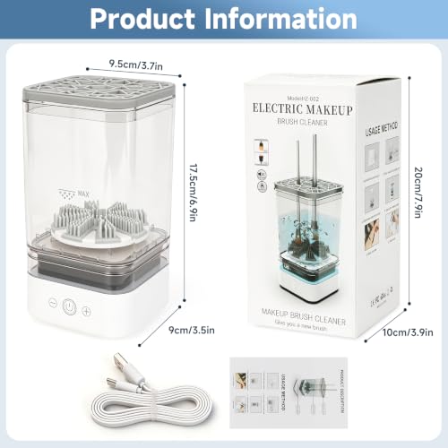 White Automatic Makeup Brush Cleaner Machine with Deep-Clean Silicone Scrubber