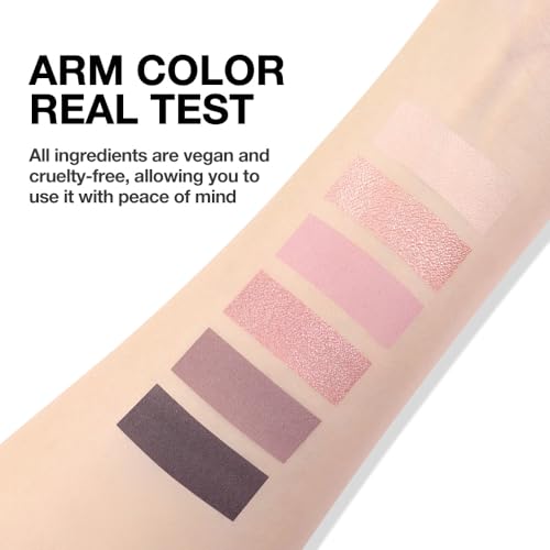 HHLTOH B-6Color Eyeshadow Palette - Nude, Pink & Mauve with Shimmer for Mature Skin, Travel Mini with Mirror 07