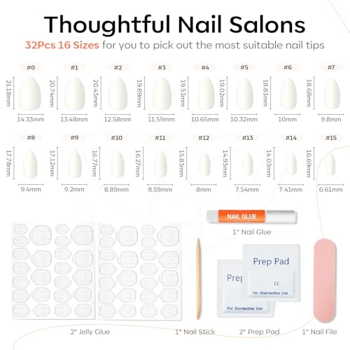 Modelones Milky White Press On Nails Almond 32Pc Kit