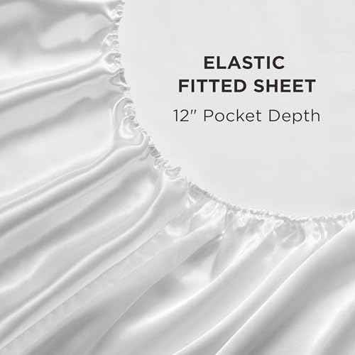 Juicy Couture Silky Satin Damask Sheet Set - Luxury White Bedding - Smooth Striped Sheets - Twin Size