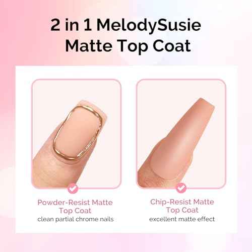 MelodySusie Matte Gel Top Coat - 15ml Powder-Resist Formula, Long-Lasting UV Curable for Detail Chrome Powder Painting, DIY Nail Art, Salon-Grade Matte Finish