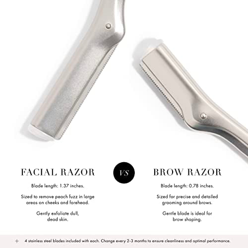 Tweezerman Stainless Steel Facial Razor with 3 Replacement Blades - Peach Fuzz & Skin Exfoliation Tool