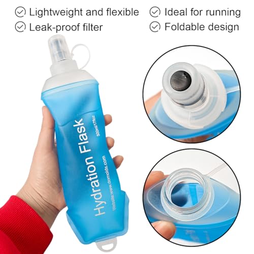 WILDREEDS 2-Pack 500ml Collapsible TPU Water Bottles for Running Hiking Cycling