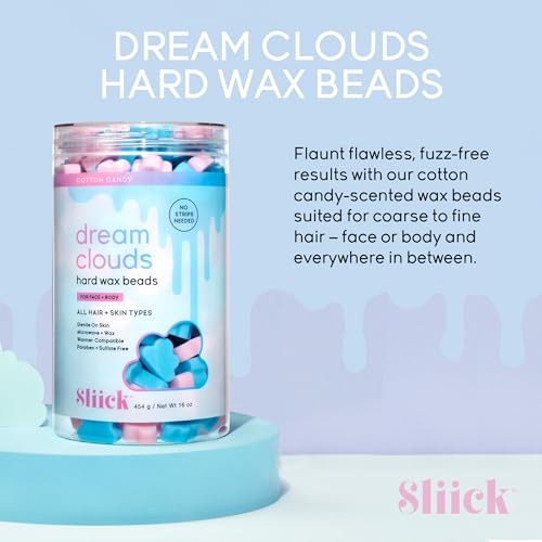 Sliick Hard Wax Beads for Hair Removal, Dream Clouds - DIY At-Home Wax Beads for Face, Body & Sensitive Skin, No-Strip Formula, 16 oz
