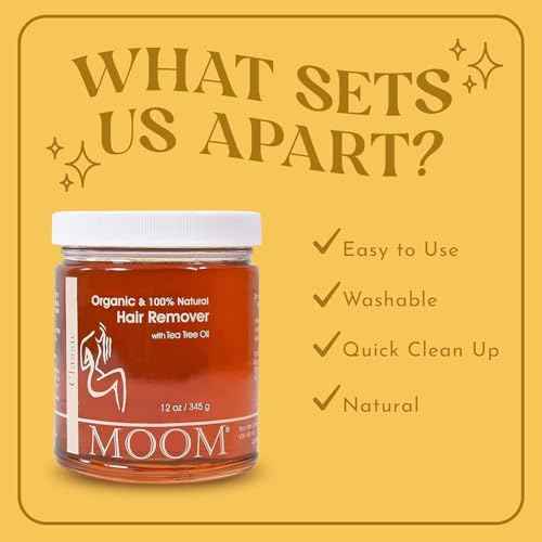 MOOM Organic Sugar Wax with Tea Tree Oil, 12 oz Jar (2-Pack), Hair Removal for Bikini, Brazilian, Face & Legs - Soft wax for Sensitive Skin, Best For Women & Men (Strips & Sticks NOT Included)