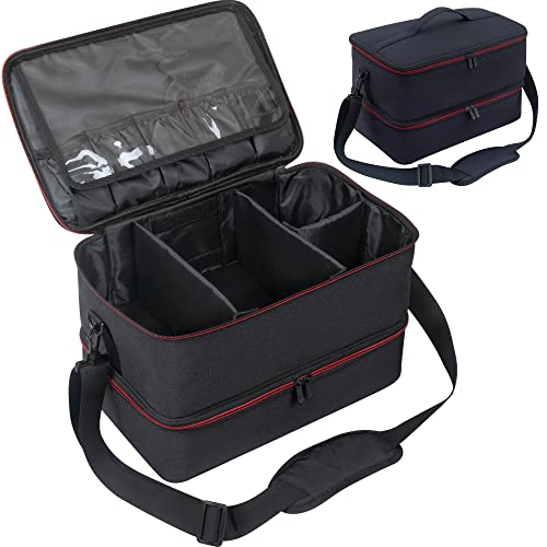 ButterFox Extra Large Nail Polish Organizer Case, Holds 60-66 Bottles and Nail Dryer Lamp, Large Nail Supplies and Accessories Storage Holder Bag (Black/Red)