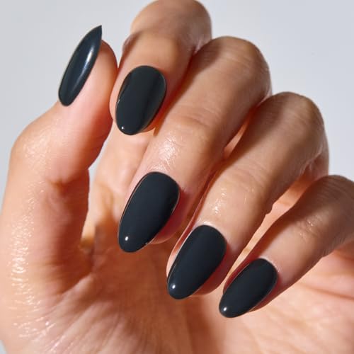 ohora Gel Press On Nails - Classic Black Oval, 30 Tips
