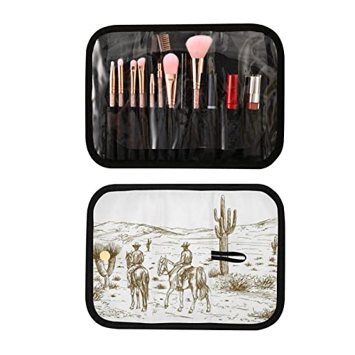 Western Desert Cowboys Travel Toiletry Bag Cosmetic Make up Brush Cases Hanging Water-resistant Accessories Organizer for Women 3PCS
