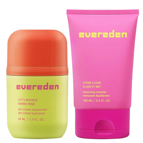 Evereden Let's Bounce Teen Face Moisturizer & Steer Clear Balancing Jelly Cleanser Pre Teen Face Wash Bundle: Clean & Vegan Skincare with Triple Green Tea Complex - Non-Drying & Non-Greasy