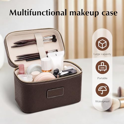 Leather Makeup Case with Removable Divider - Travel Organizer