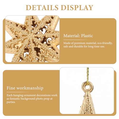 Operitacx 18 Pcs Golden Star Ornaments Christmas Tree Decoration 3D Glitter Gold Star 8 Point Star Christmas Tree Hanging Pendants for Holiday Wedding Christmas Party Decoration