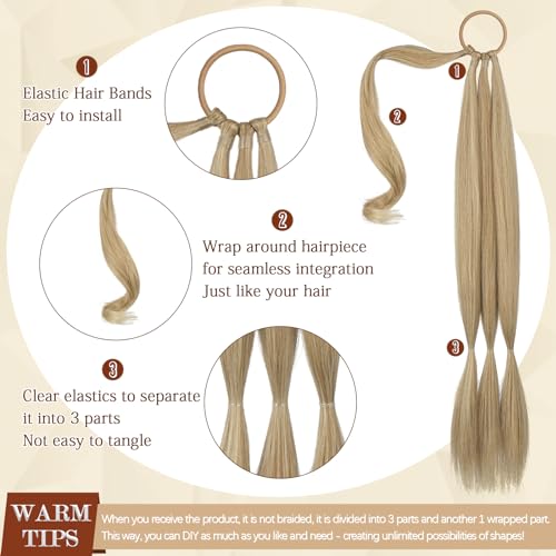 26 Inch Braided Ponytail Extension - Ash Blonde Synthetic Hair