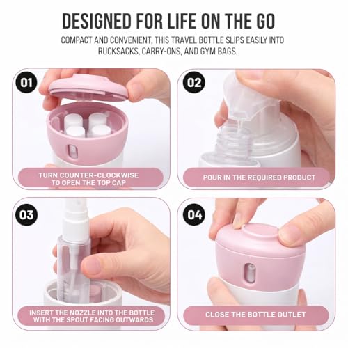 Travigo 4-in-1 Travel Dispenser Bottle (Pink) – 4 x 1.4 oz TSA Approved, Leak-Proof