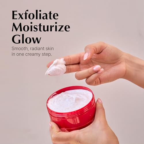 K Body Scrub Cream with Glycolic Acid ? Moisturizing Vanilla floral Scent Exfoliating Scrub for Shaving Prep & Bumpy Skin ? Vegan, Microplastic-Free, 9.5 oz