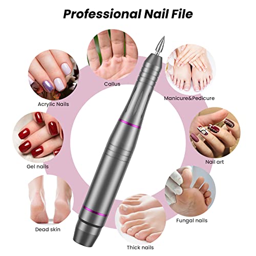 Portable Electric Nail Drill, Professional Electric Nail Drill for Acrylic Nails Gel, Low Vibration Safe, 20000 RPM Adjustable Speed File for Home Salon Use,Grinding Polishing Trimming Purple