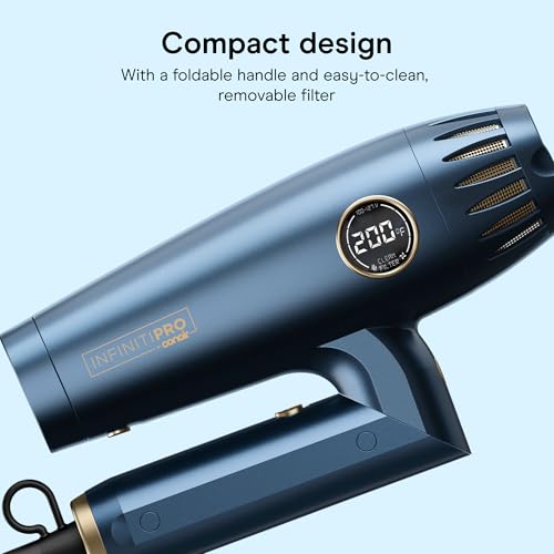 Conair Infinitipro Hair Dryer with Foldable Handle & Diffuser – 3 Attachments