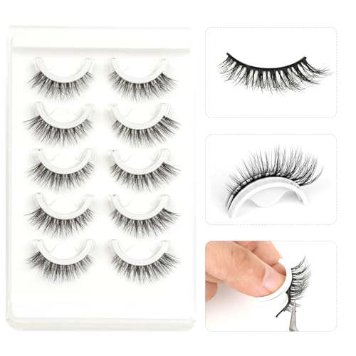 Self Adhesive Lashes False Eyelashes Natural Pre-glued Easy Lashes for Beginners No Glue Needed Press on Eyelashes Waterproof Wispy Strip Lashes by MERETON(6D28 12mm £©