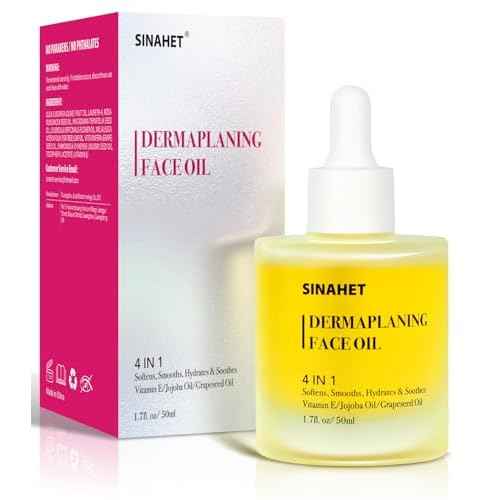 SINAHET Dermaplaning Oil, Natural Moisturizing Shave Oil for Face & Body Hair, Skin Soothing Oil made with essence of Jojoba, Vitamin E, Tea Tree, and Grape Seed (1.7fl. oz/50ml)