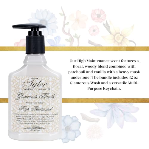 Worldwide Nutrition Bundle: Tyler High Maintenance Hand Lotion - Scented and Small Hand Cream For Dry Hands - 8 Oz Travel Size Luxury Hand Moisturizer and Multi-Purpose Key Chain