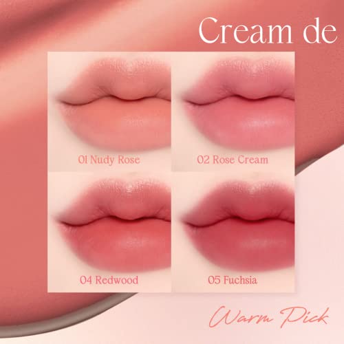 dasique Cream de Rose Tint (05 Fuchsia) | Velvet Cream Matte Lip Stain, Infused with Rose Water | Vegan, Cruelty-free