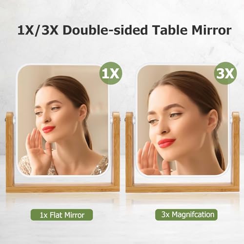 8 Inch Double-Sided Magnifying Makeup Mirror with Bamboo Stand