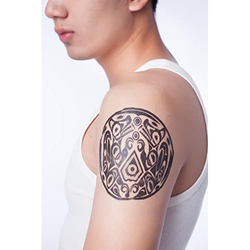 Temporary Tattoos Wolf Pack for Men Waterproof America Traditional Geometric Shapes Small Long Lasting Black Green (2 Sheets)