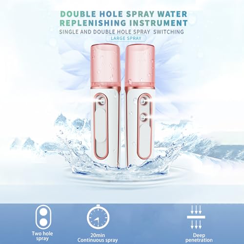 Nano Facial Mister with Dual Nozzle, USB Rechargeable, Cool Mist